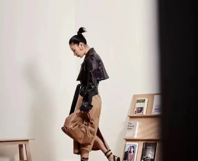 ”Volaire” Women’s Italian Leather Trench Coat
