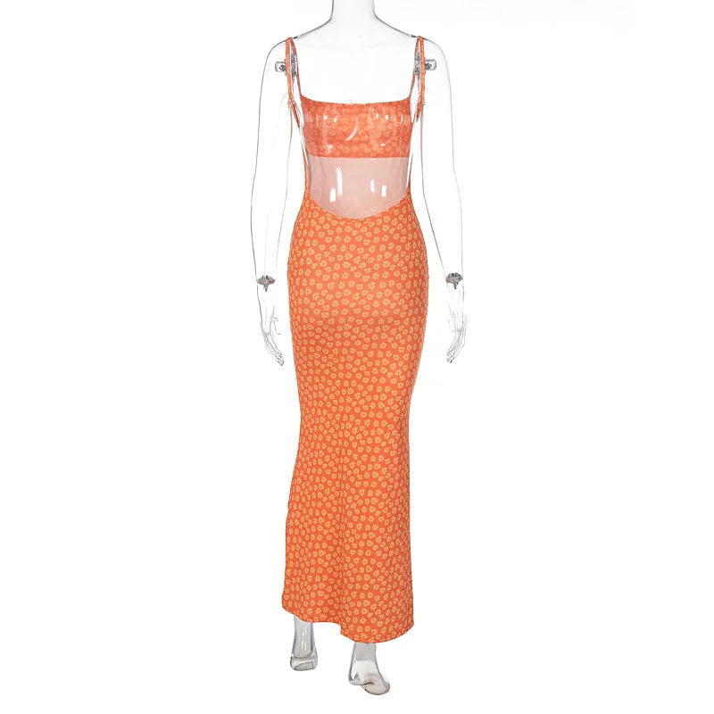 “Daffodil” Women’s Sexy Floral Backless Maxi Sundress