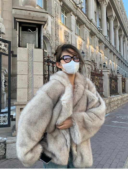 "Milan" Women's Designer Oversized Thick Fox Fur Coat