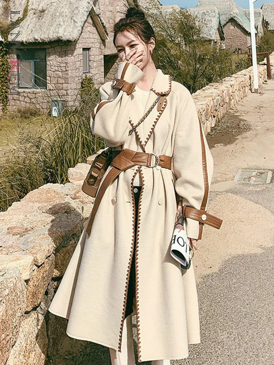 “Helena” Women’s Contrast Double-sided Wool Designer Coat
