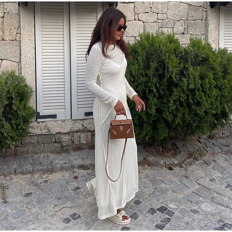 “Drift About” Elegant Backless Long Sleeve Maxi Dress