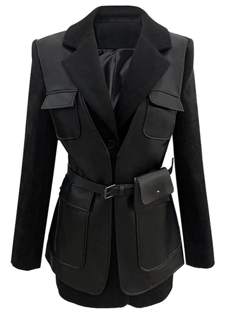 “Leona” Women’s Black Wool Designer Leather Jacket