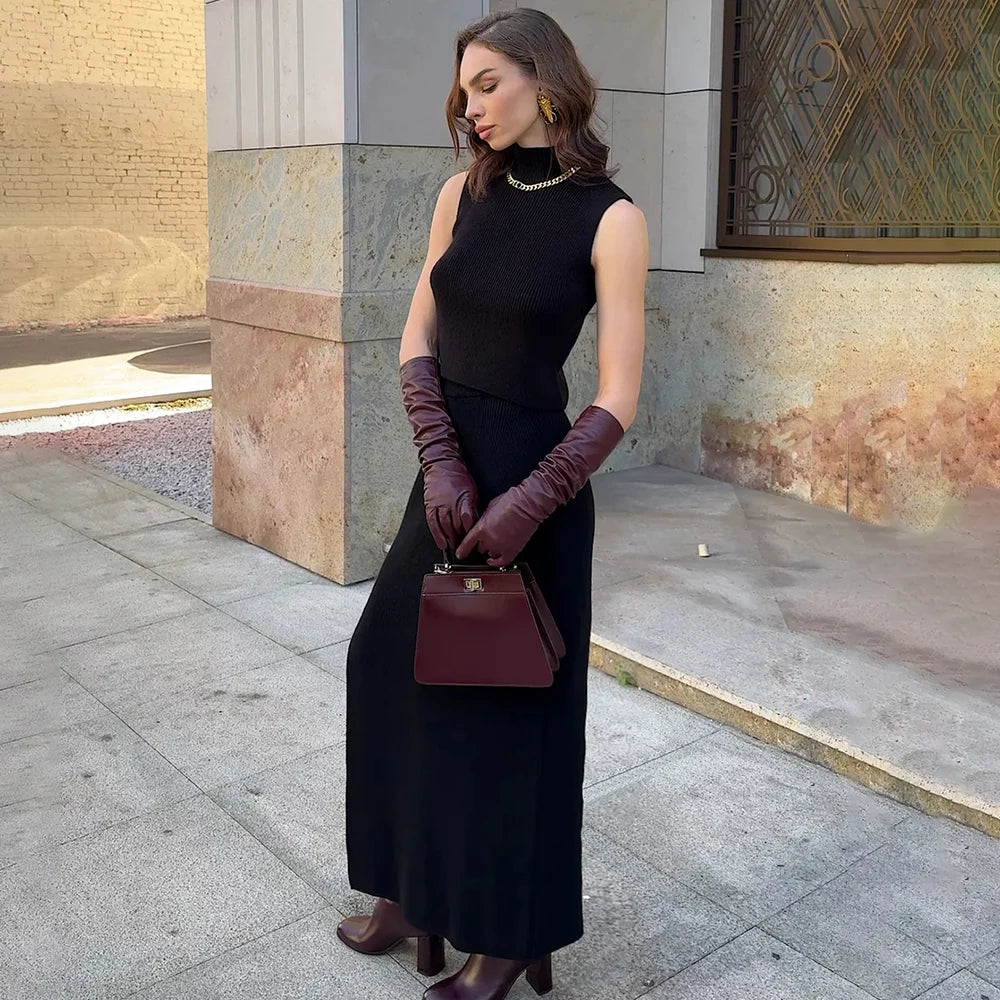 "Tuu LaRose" Women's Elegant Knitted Two-piece Maxi Skirt Set