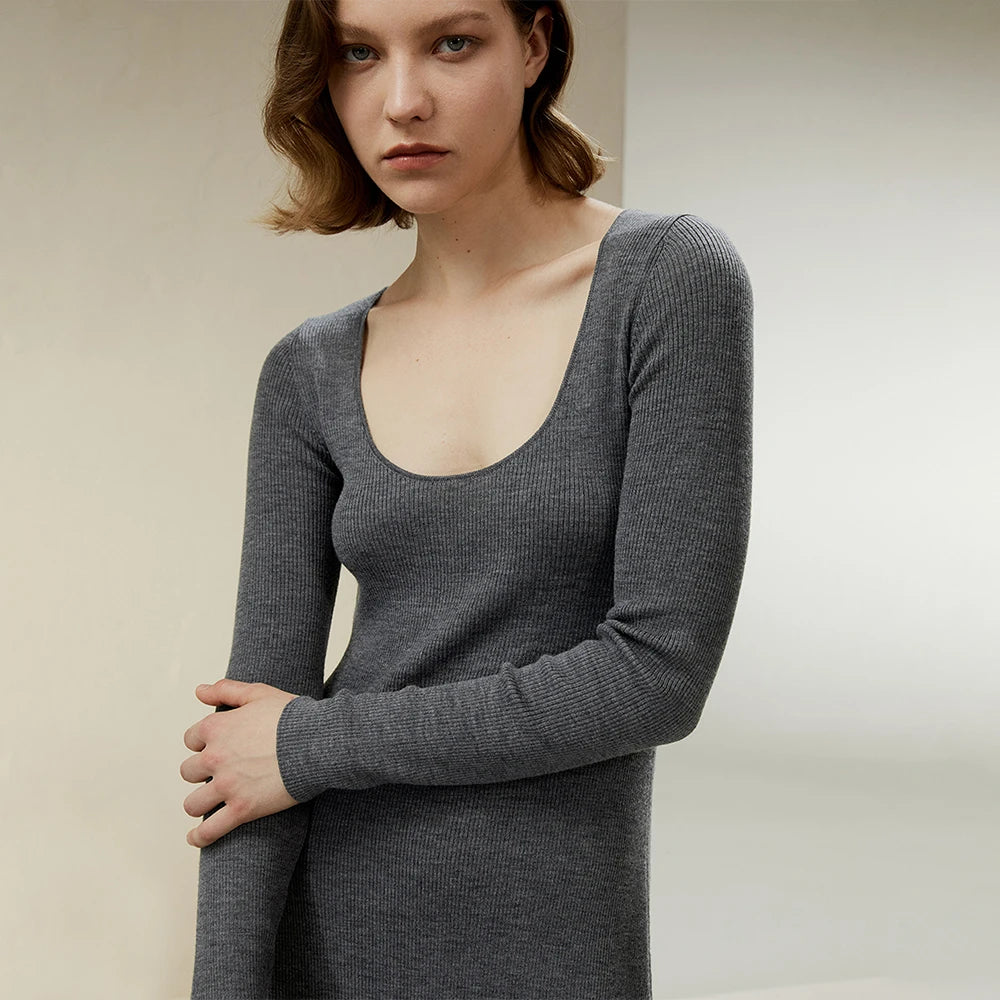 “Grey Goose” Merino Wool Long Sleeve Midi Dress