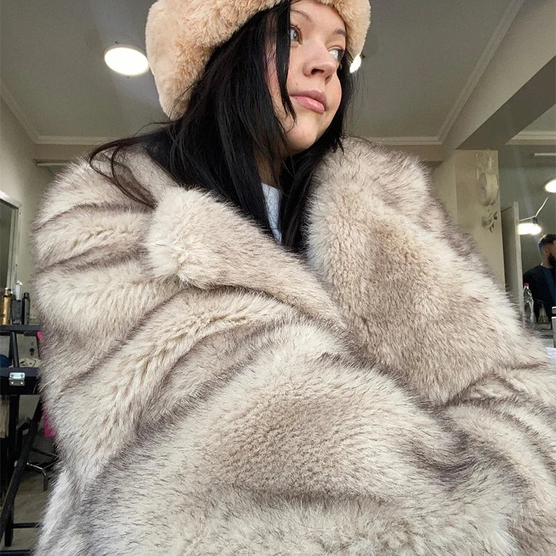 “Nepo Baby” Women’s Loose Oversized Fluffy Faux Fur Overcoat
