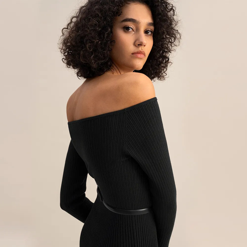 ”Ashley” Silk Knitted Long Sleeve Maxi Dress