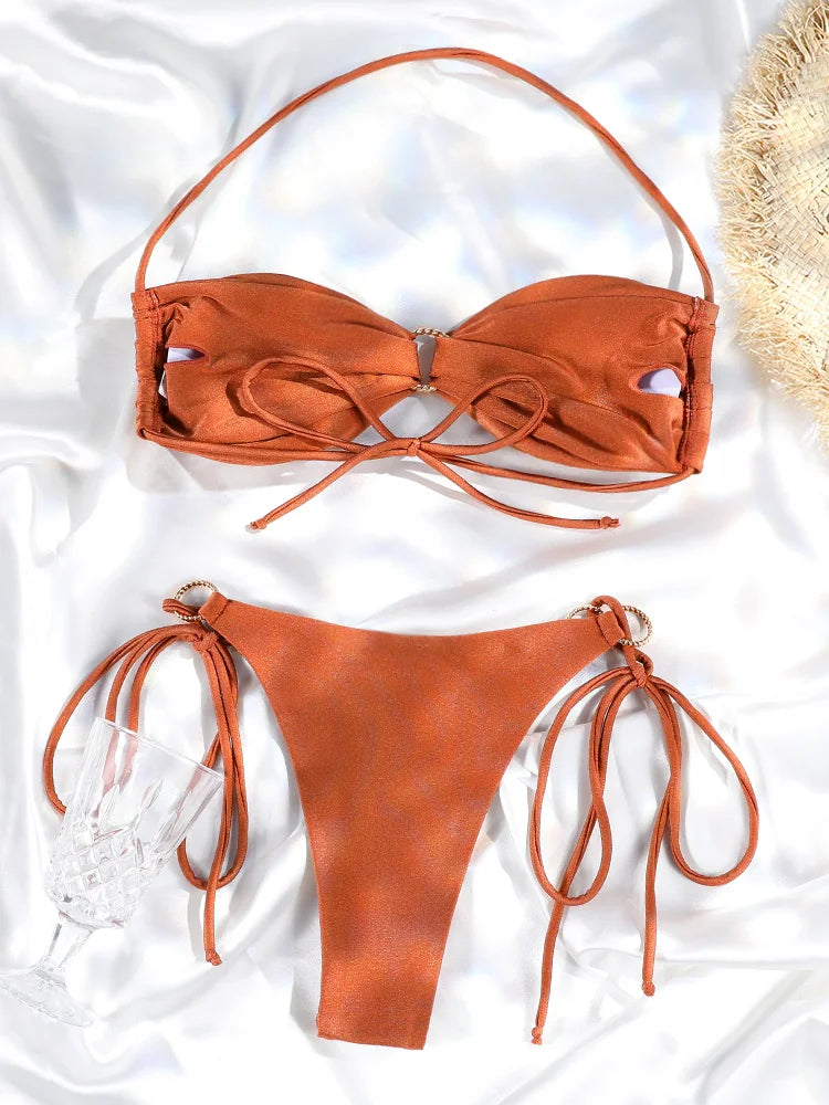 "Minka" Pleated Ring Cut Bikini