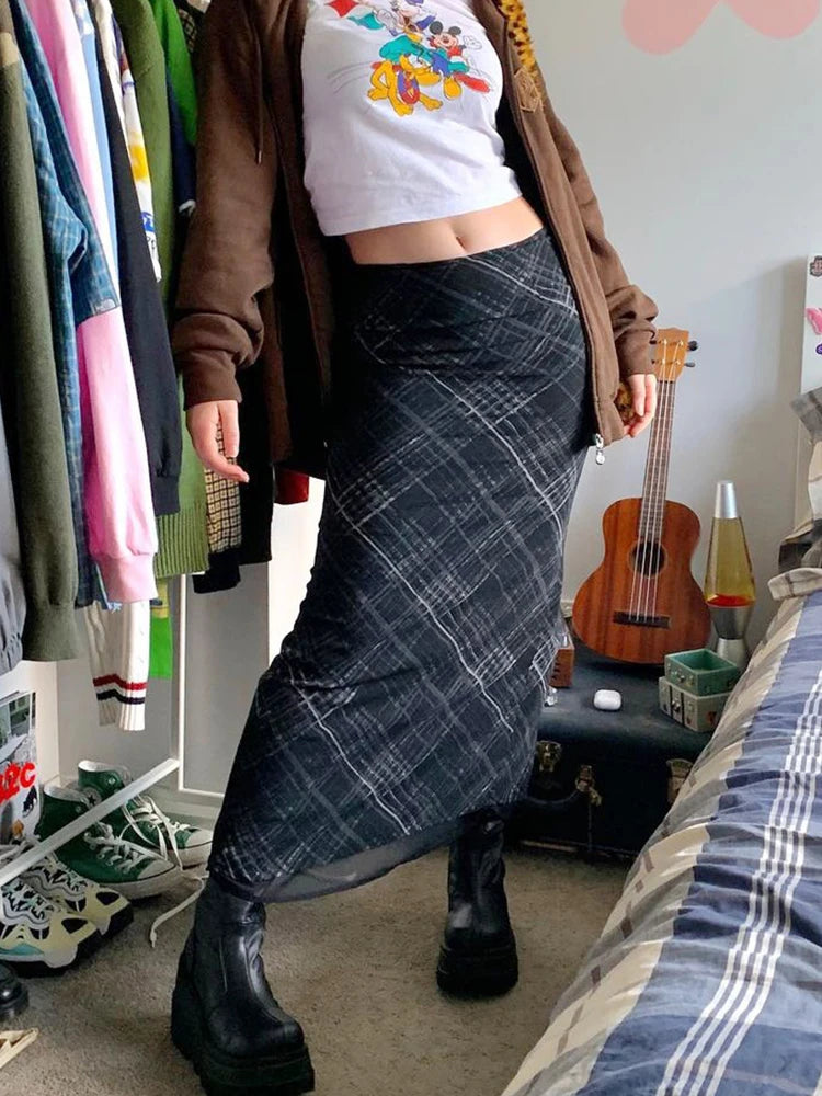“Euro Grunge” Retro Striped Y2K Style Long Skirt