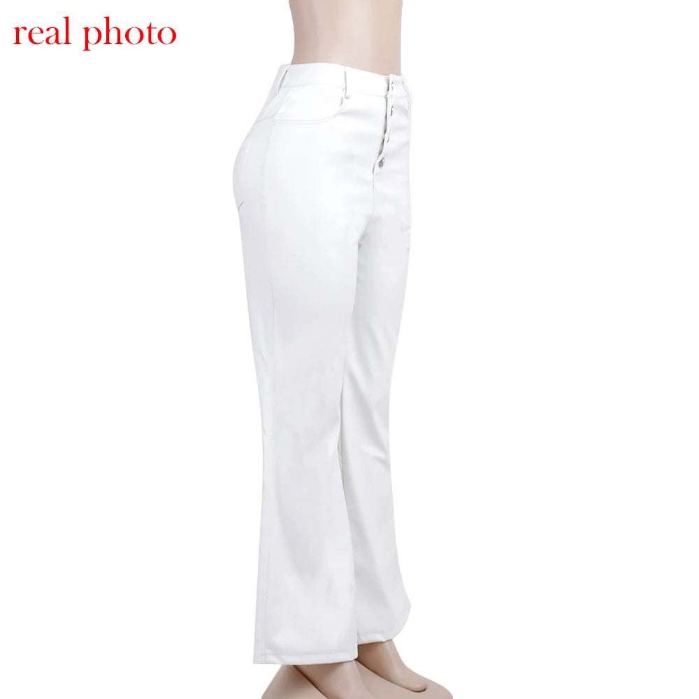 “Miley” High Waist Straight Leg Button Up Leather Pants