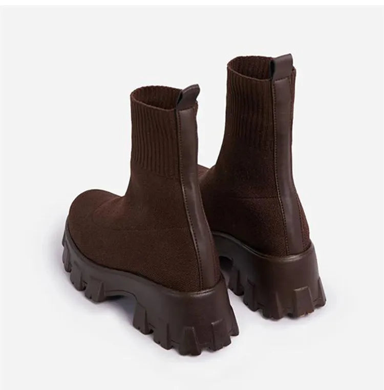 "Platform Dreamin" Women's Designer Slip On Knitted Platform Boots