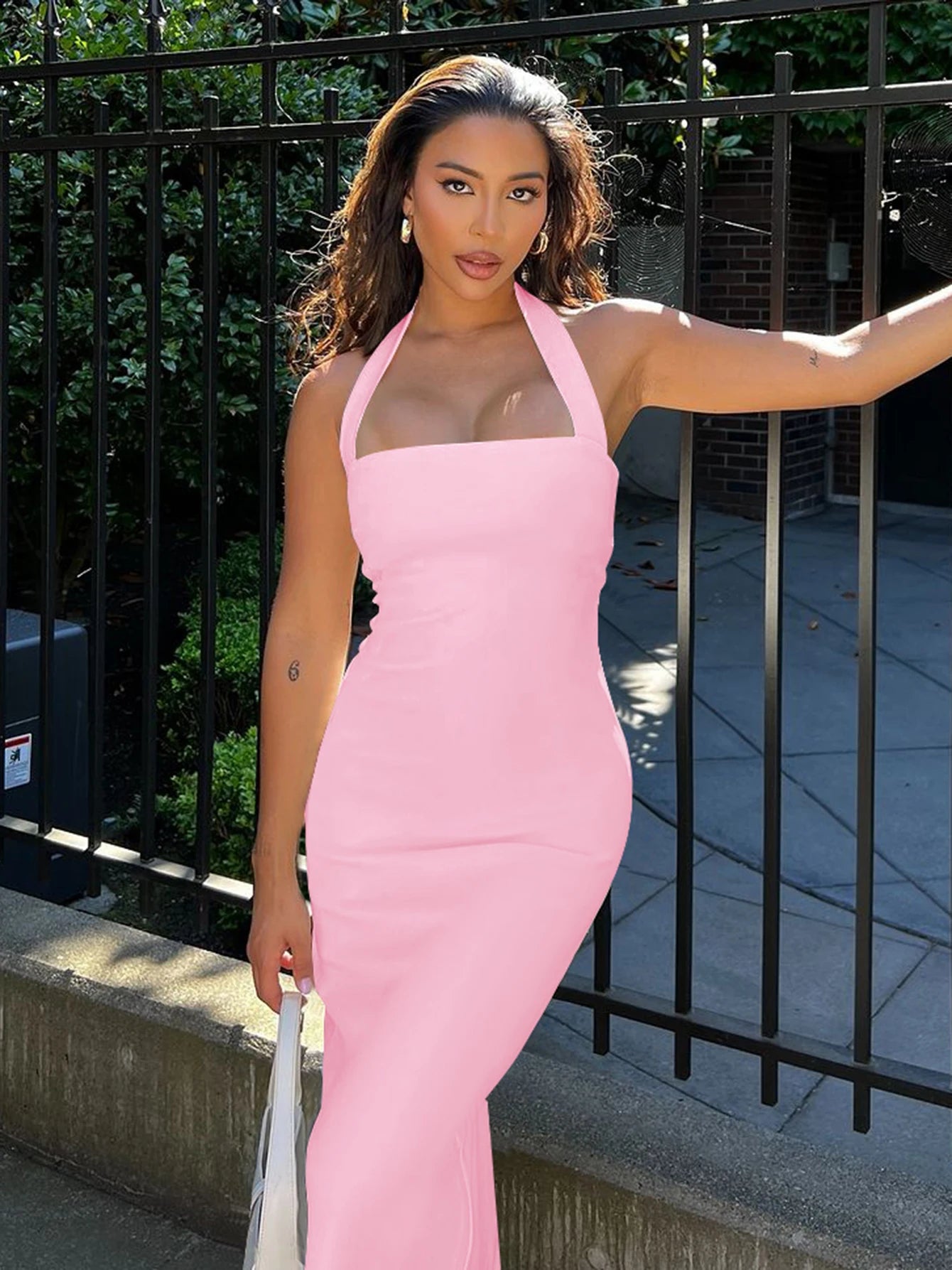 "Bossalina" Y2K Style Backless Bodycon Maxi Dress