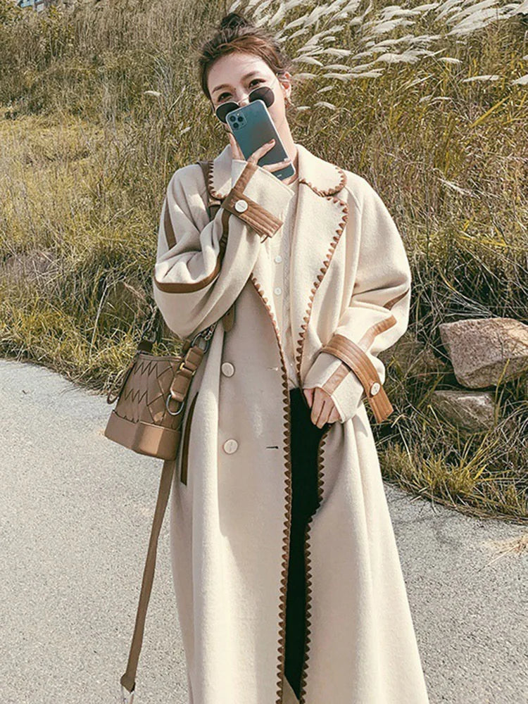 “Helena” Women’s Contrast Double-sided Wool Designer Coat