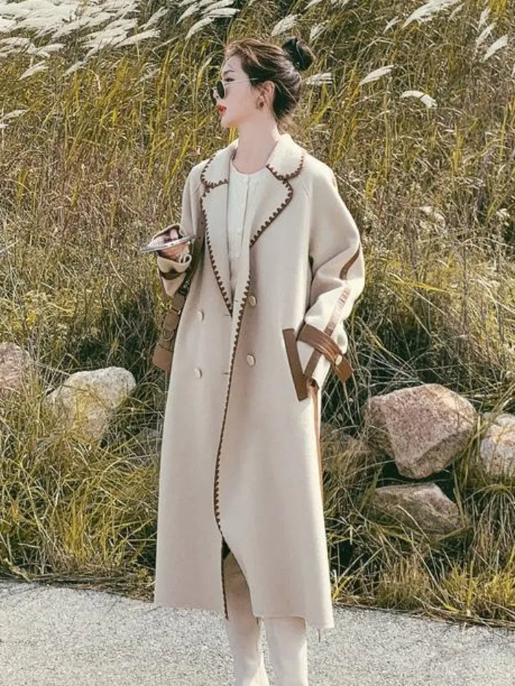 “Helena” Women’s Contrast Double-sided Wool Designer Coat
