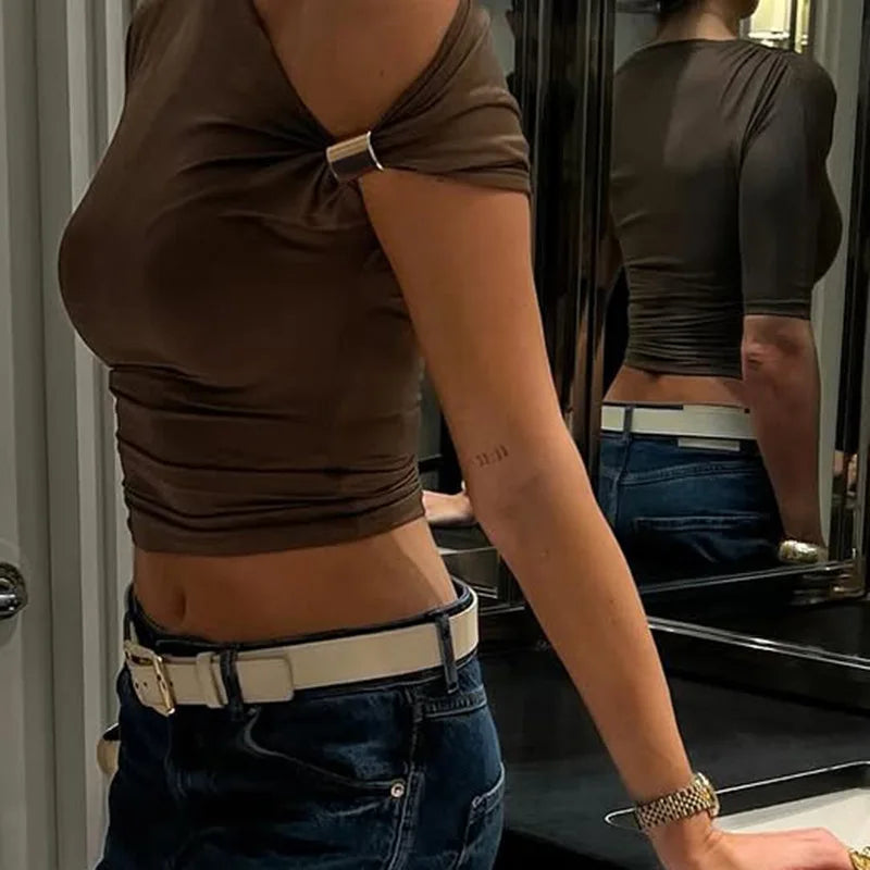 "Crazy In Love" Women's Backless Asymmetrical One Shoulder Crop Top