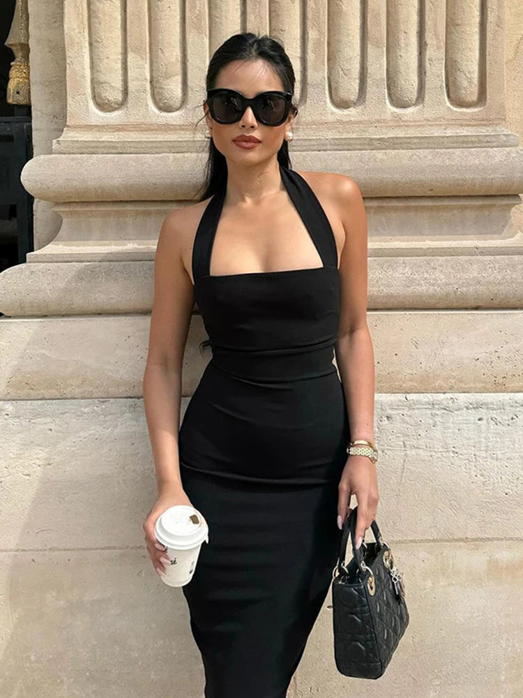 "Bossalina" Y2K Style Backless Bodycon Maxi Dress
