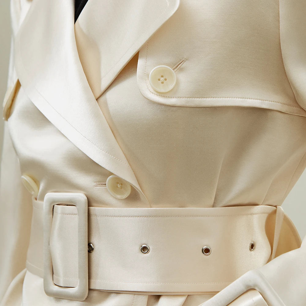 "England" Women's Mulberry Silk Belted Trench Coat