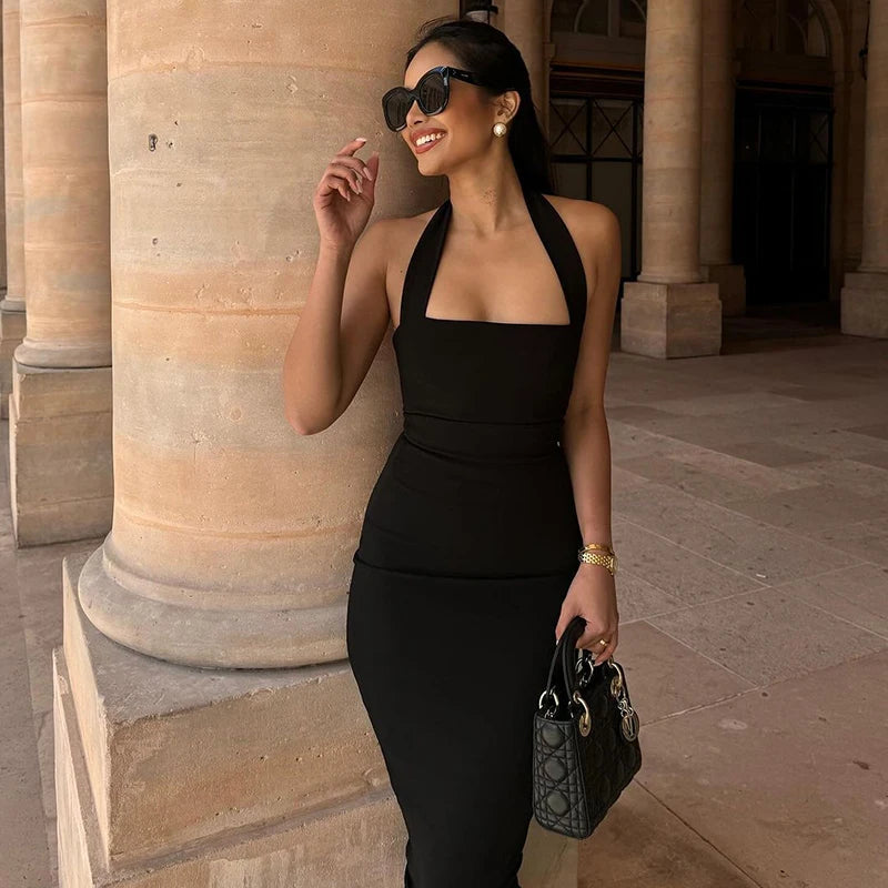 "Bossalina" Y2K Style Backless Bodycon Maxi Dress