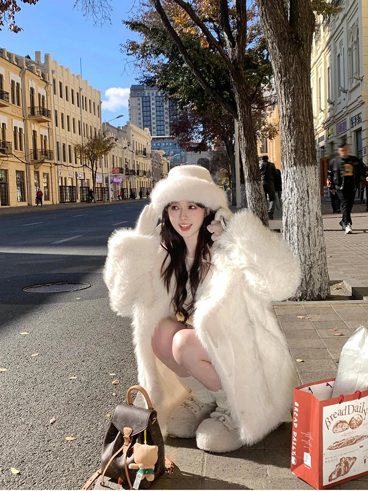 "Milan" Women's Designer Oversized Thick Fox Fur Coat