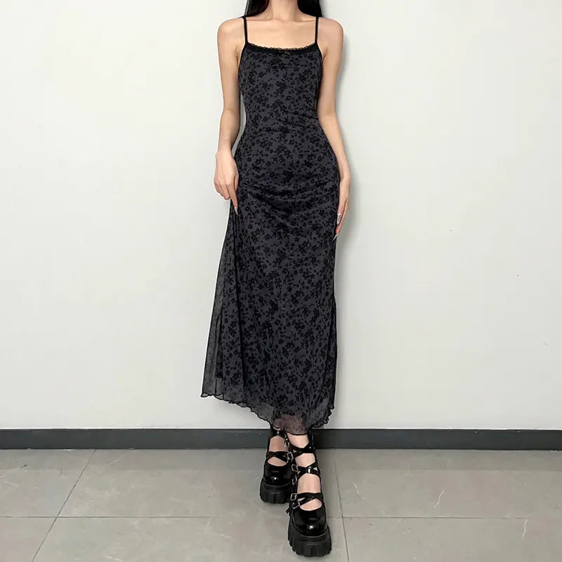 "AllBlack" Vintage Y2K Style Spaghetti Strap Maxi Dress