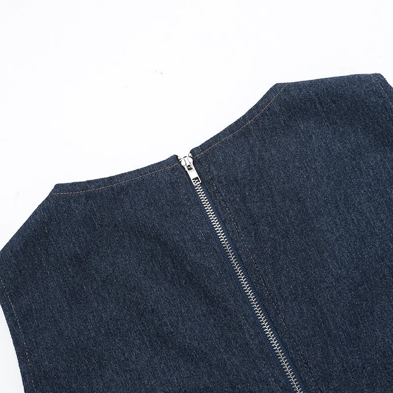 "Valley" Women's Sleeveless Round Neck Denim Vest