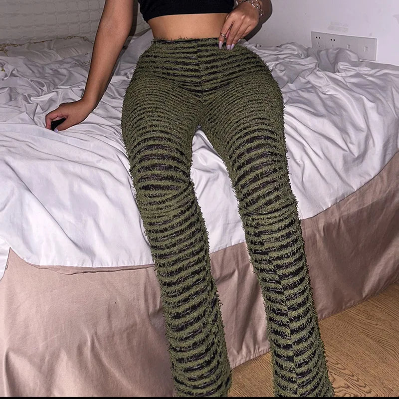 “Pay The Fee” Knitted Black and White Striped High Waist Flare Pants