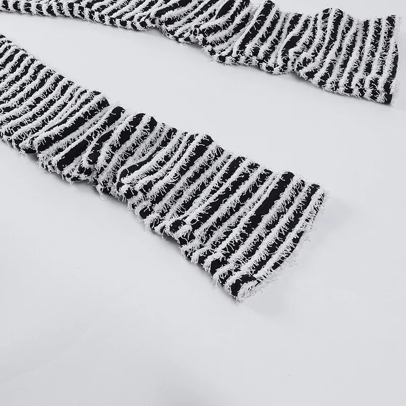 “Pay The Fee” Knitted Black and White Striped High Waist Flare Pants