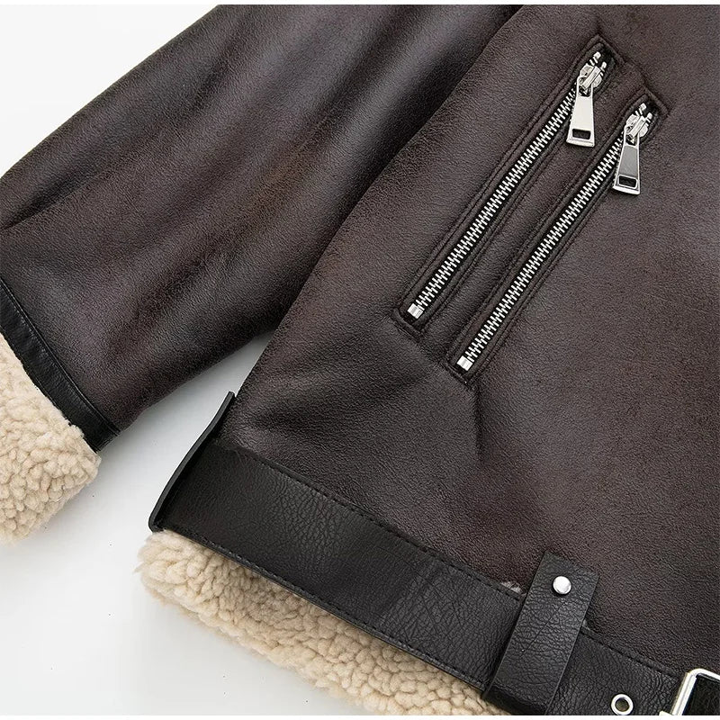 “Double Dutch” Casual Lambs Fur Leather Jacket