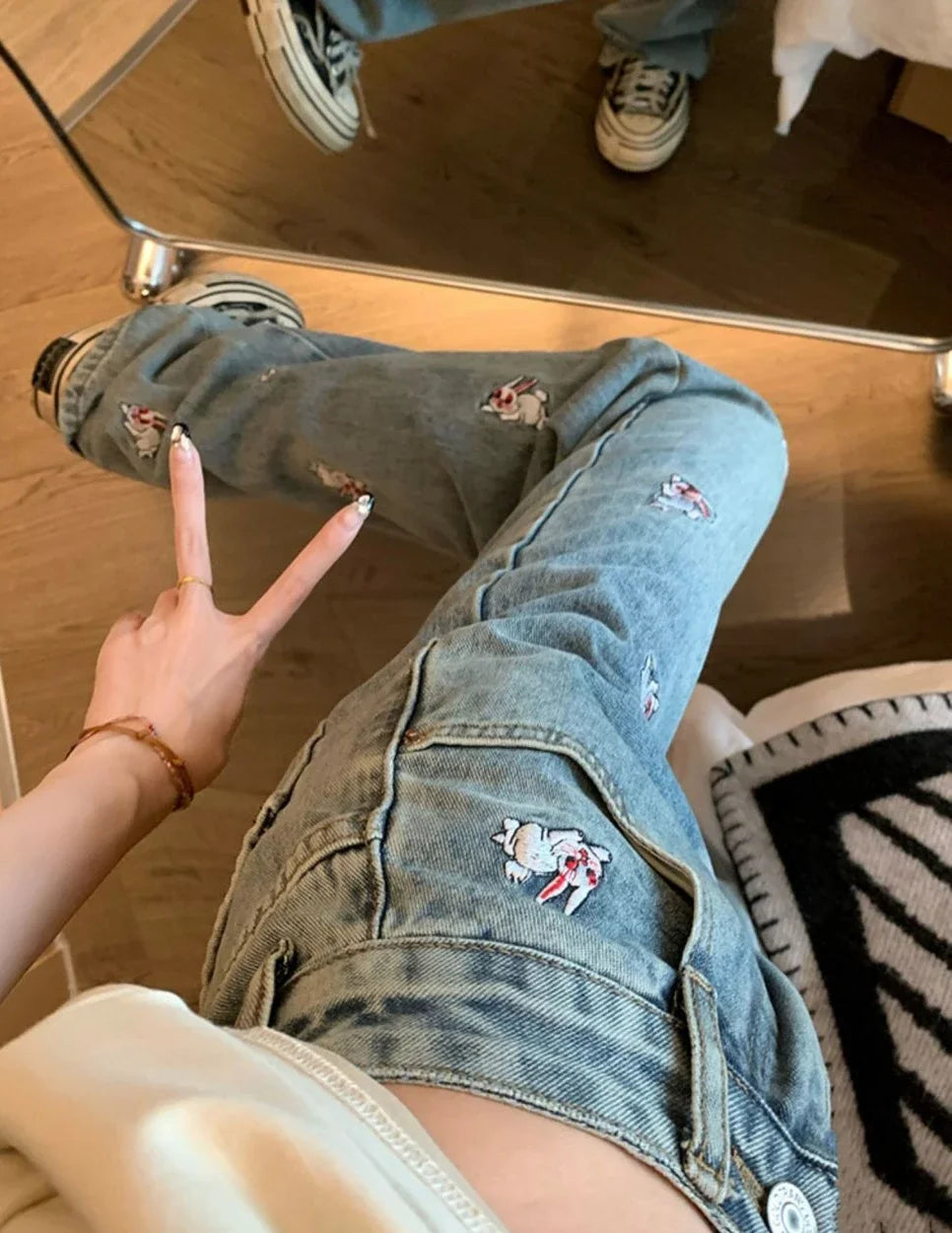 "Jinka" Women's Embroidered High Waist Straight Leg Jeans
