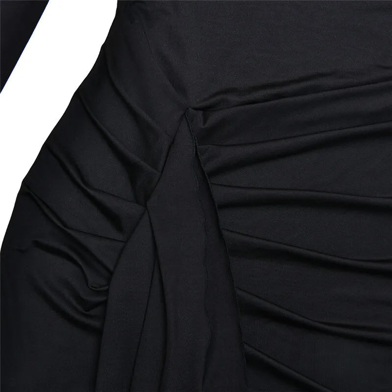 "Madison" Women's Draped Turtleneck Thigh High Split Long Sleeve Bodycon Maxi Dress