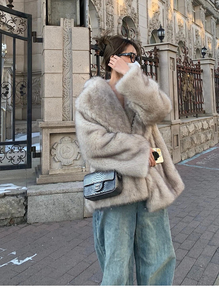 "Milan" Women's Designer Oversized Thick Fox Fur Coat