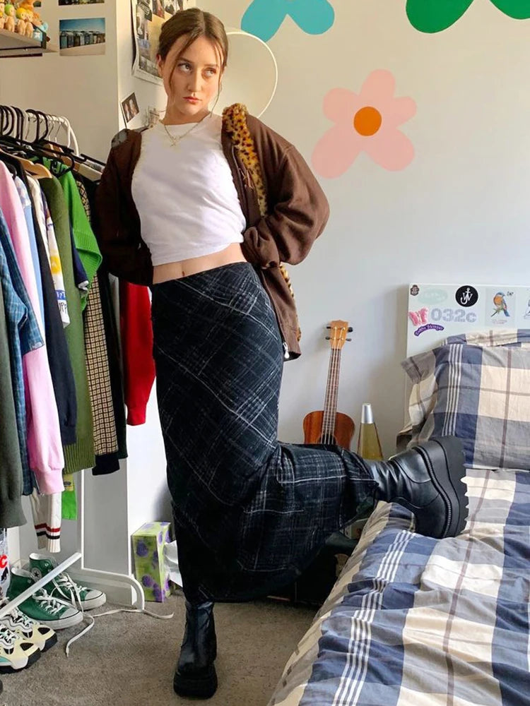 “Euro Grunge” Retro Striped Y2K Style Long Skirt