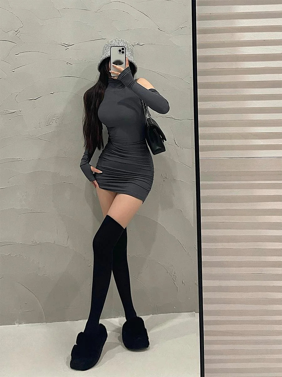 “Show Stopper” Women’s Elegant High Neck Long Sleeve Mini Dress