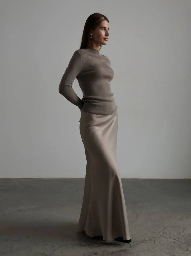 "Moda" Women's Satin High Waist Maxi Skirt