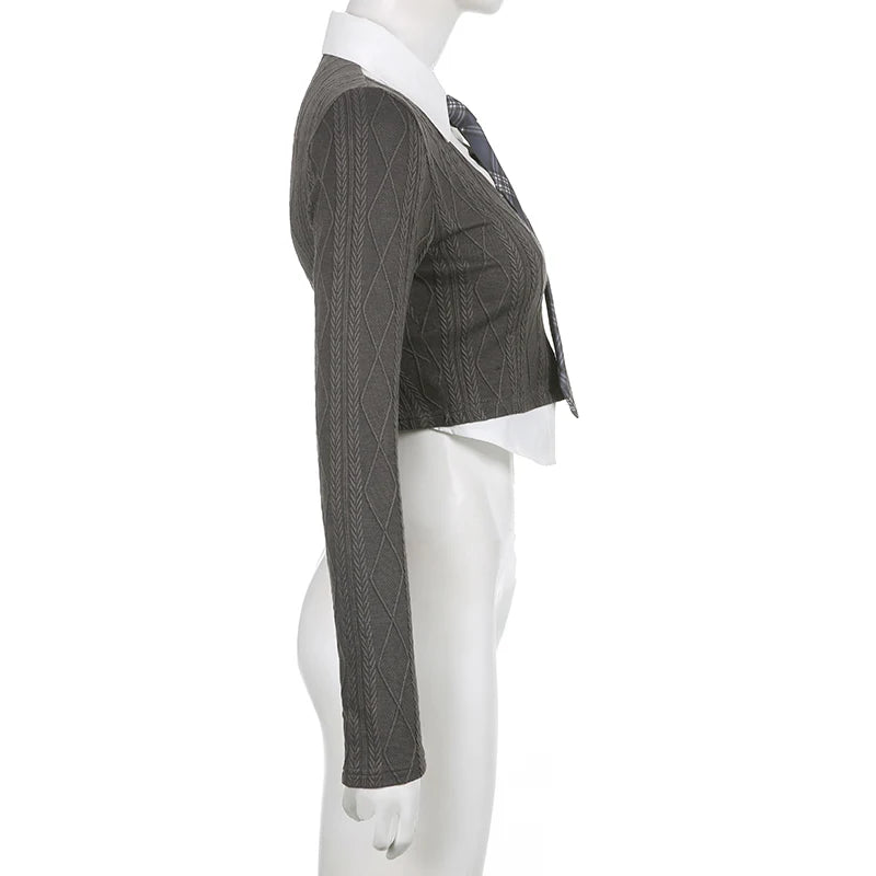 ”New School” Women’s Y2K Style Fake Two Piece Top With Tie