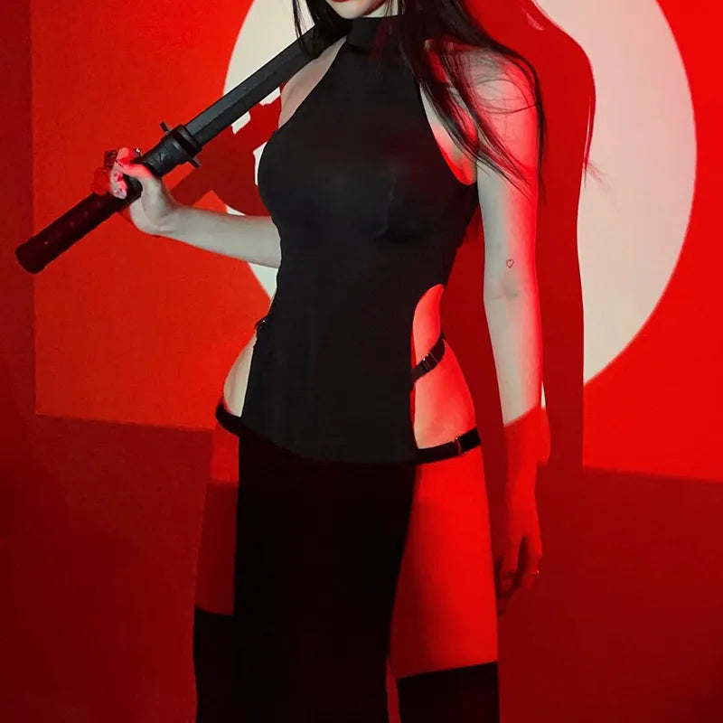 "Katana" Sexy Gothic Style High Split Side Y2k Style Women Dress