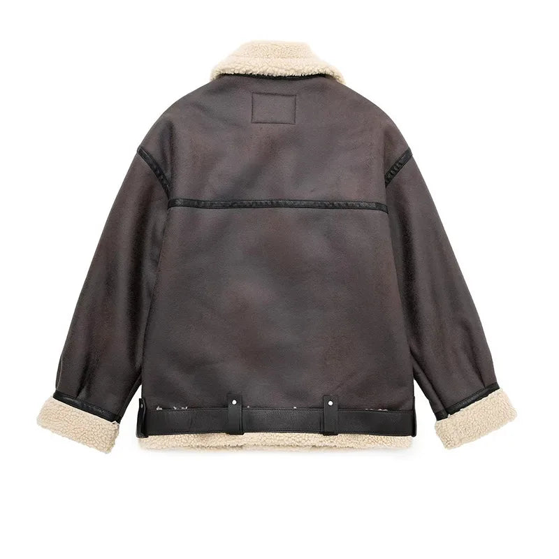 “Double Dutch” Casual Lambs Fur Leather Jacket