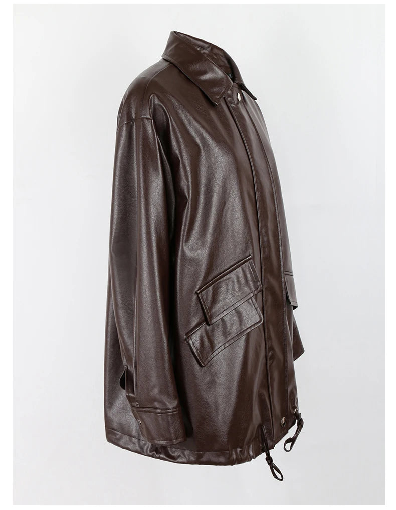 "Trinity" Women's Waterproof Long Sleeve Oversized Faux Leather Jacket
