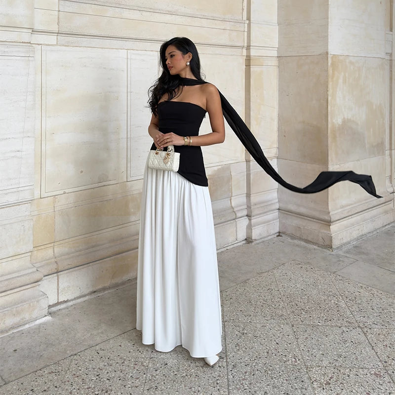 "Daisy" Women's Backless Pleated V-neck Maxi Dress