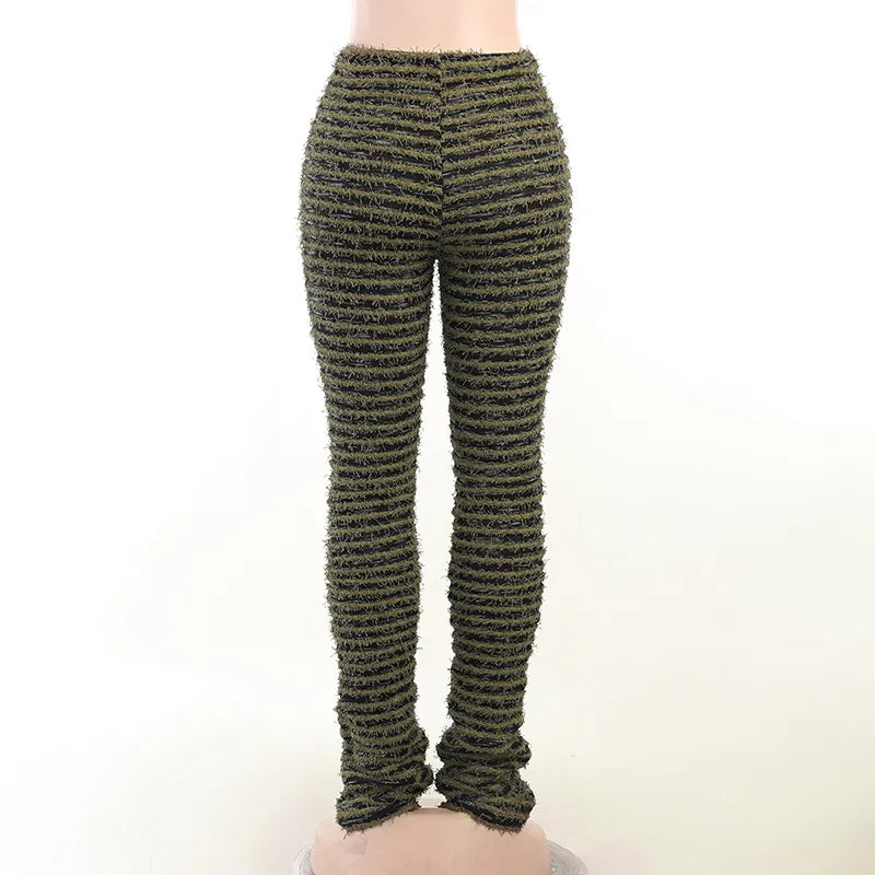 “Pay The Fee” Knitted Black and White Striped High Waist Flare Pants