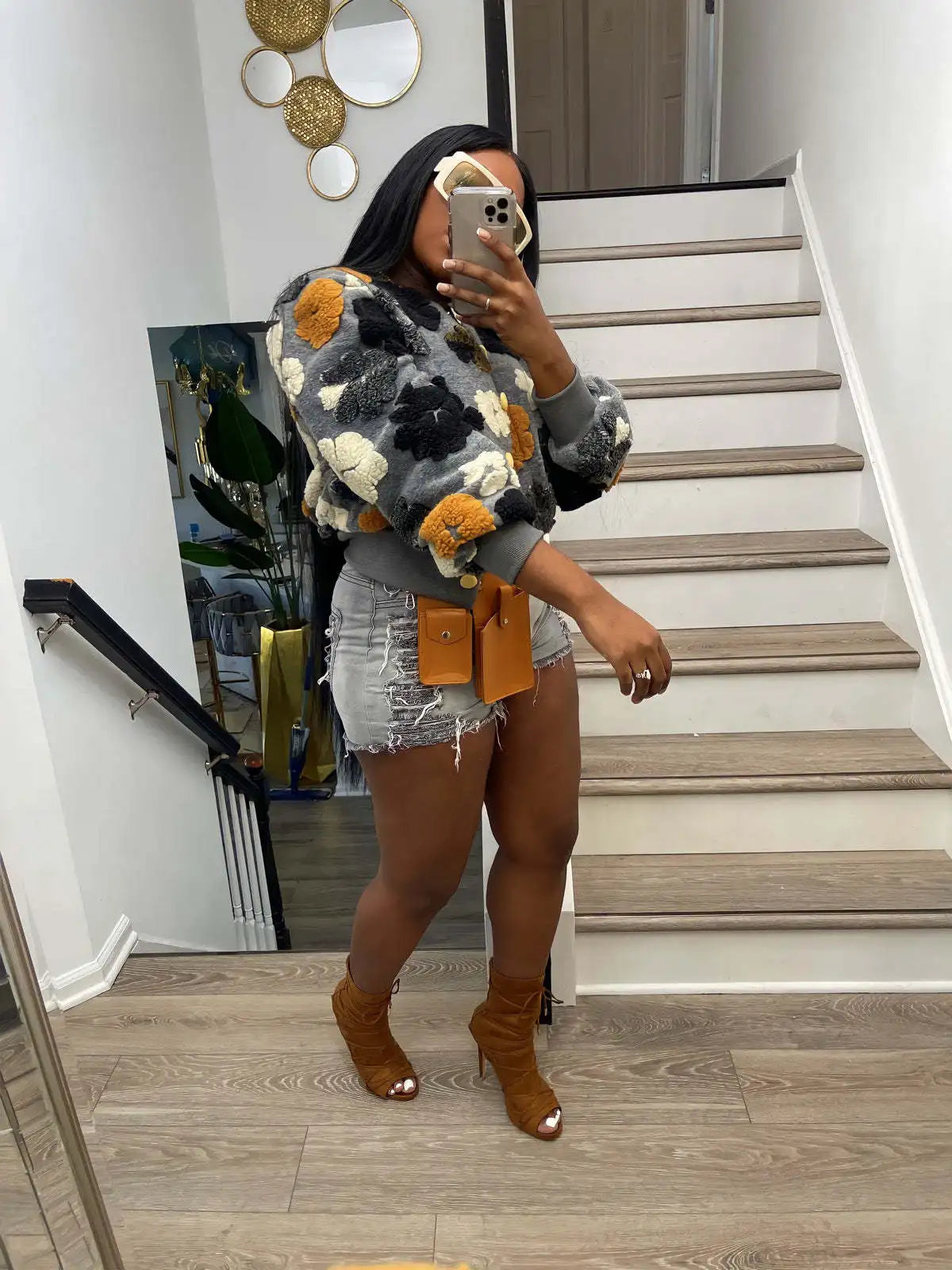 “Sauced Up” Elegant Front Floral Print Long Sleeve Jacket
