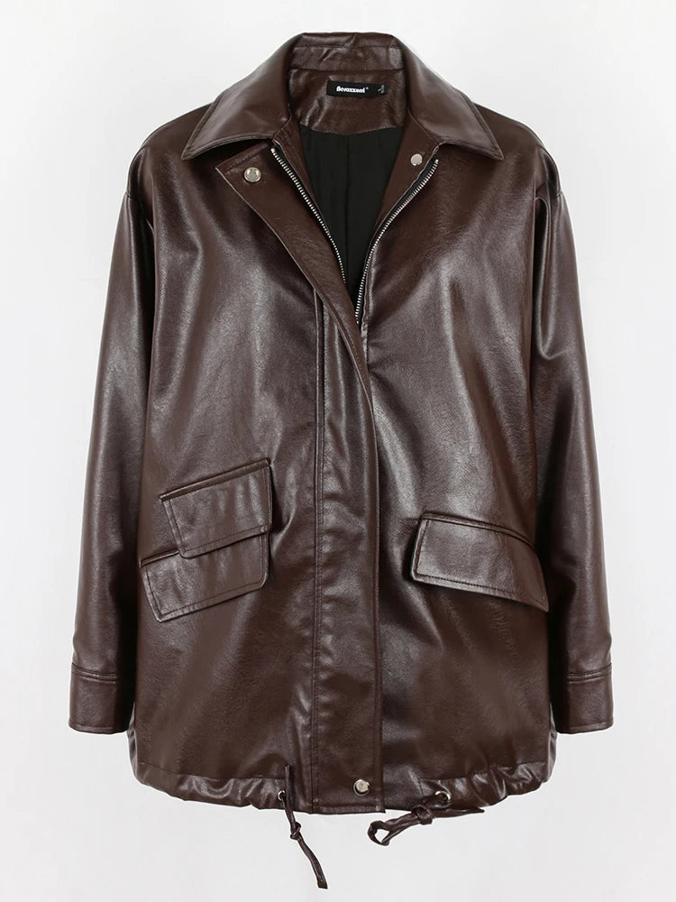 "Trinity" Women's Waterproof Long Sleeve Oversized Faux Leather Jacket