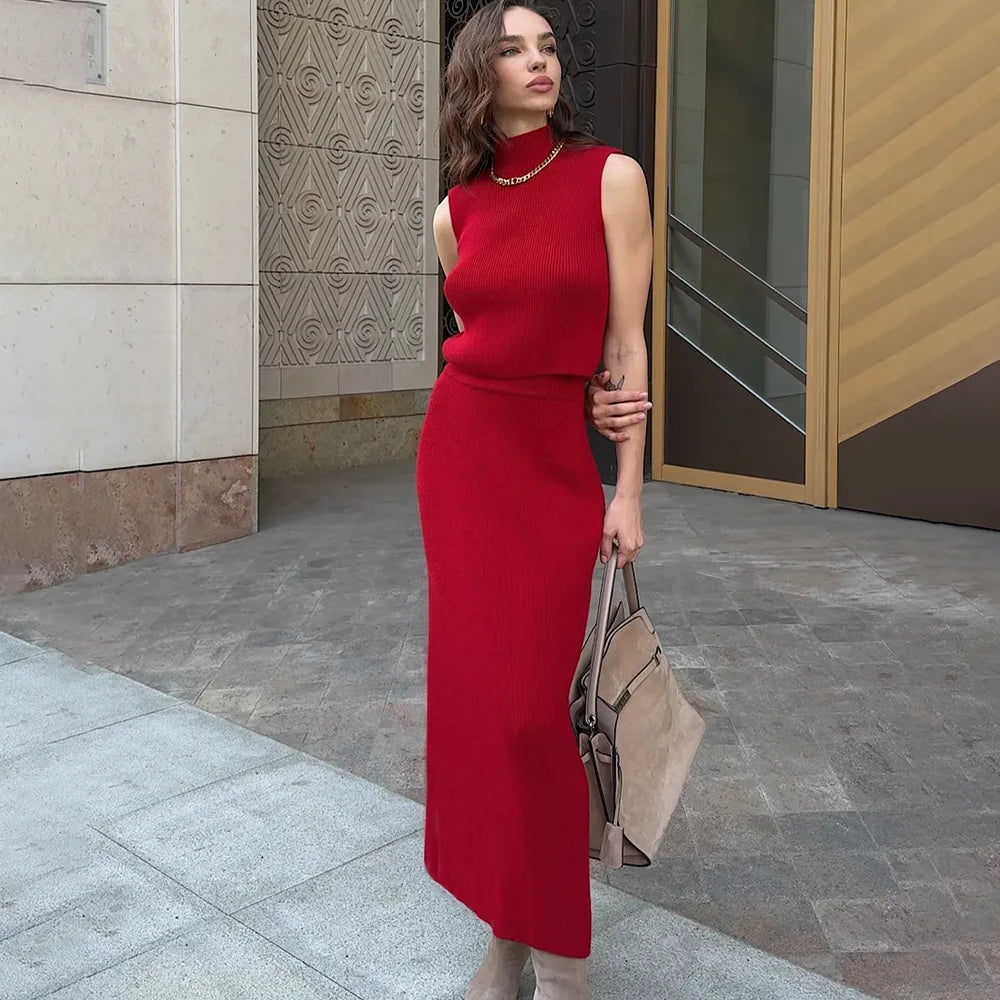 "Tuu LaRose" Women's Elegant Knitted Two-piece Maxi Skirt Set