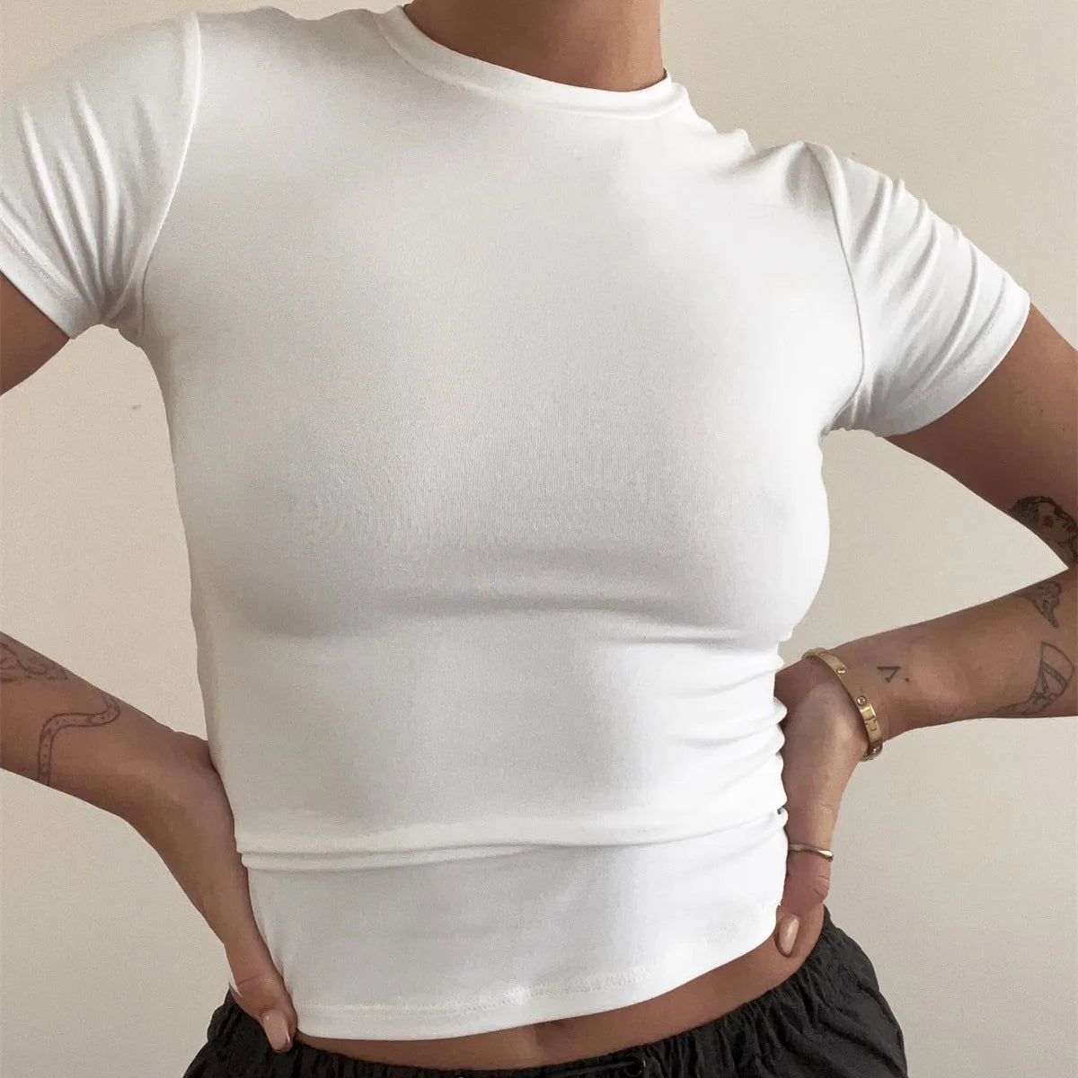 "Lé Tee" Women's Short Sleeve Casual Crop Top