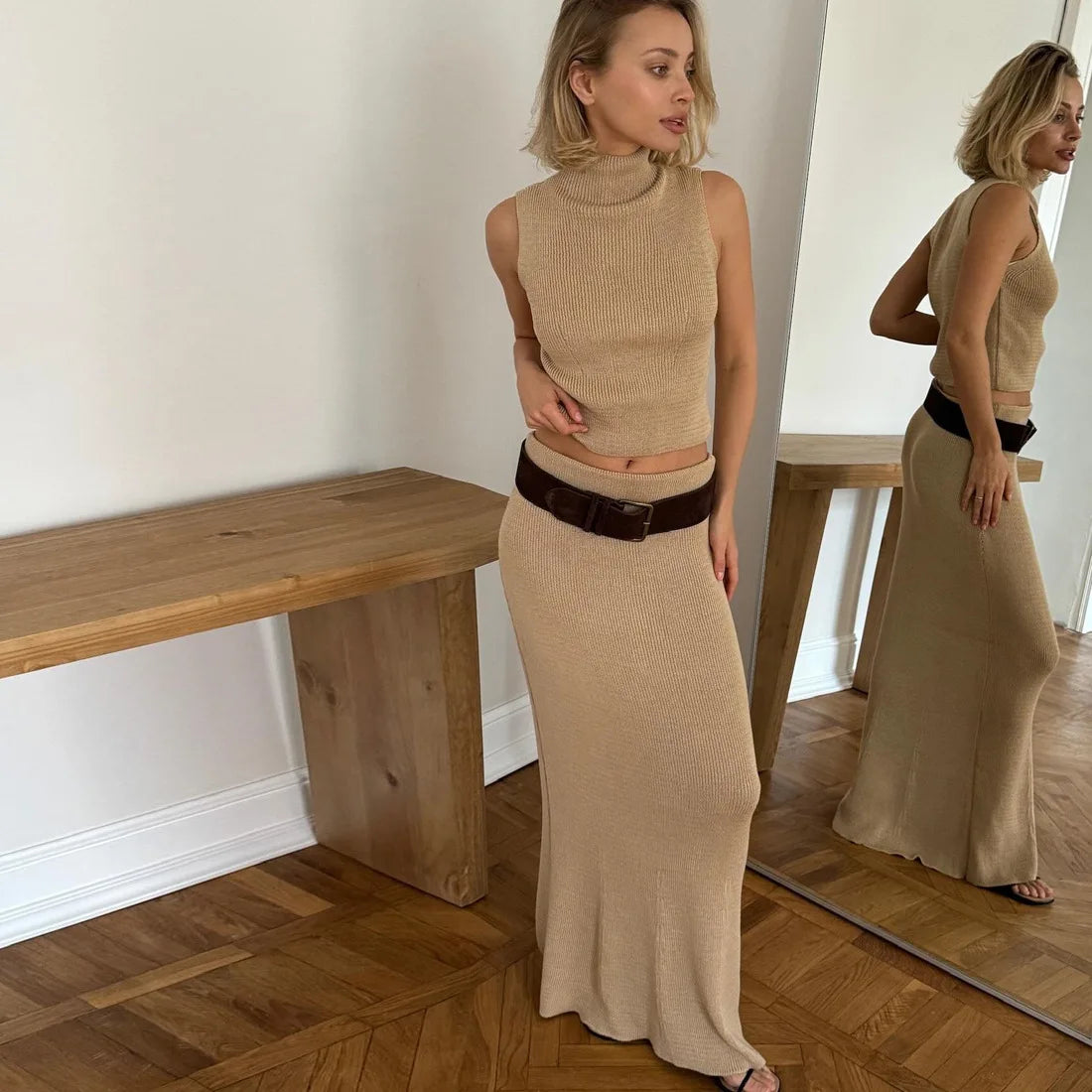 "Tuu LaRose" Women's Elegant Knitted Two-piece Maxi Skirt Set
