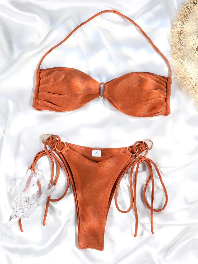 "Minka" Pleated Ring Cut Bikini