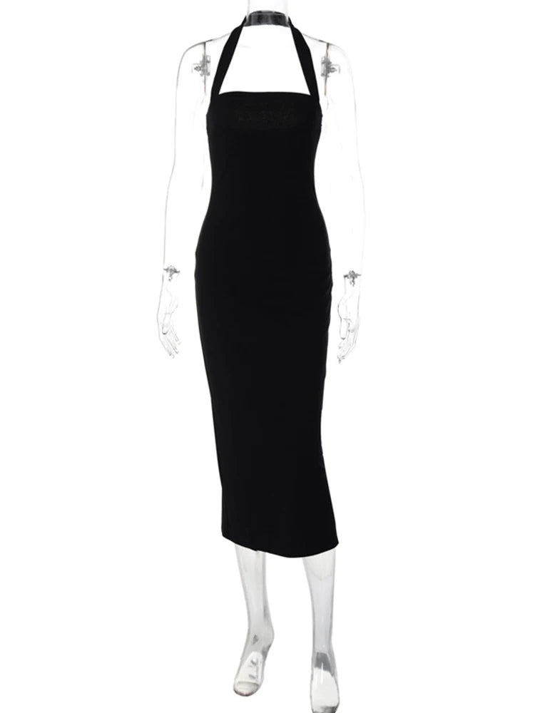 "Bossalina" Y2K Style Backless Bodycon Maxi Dress