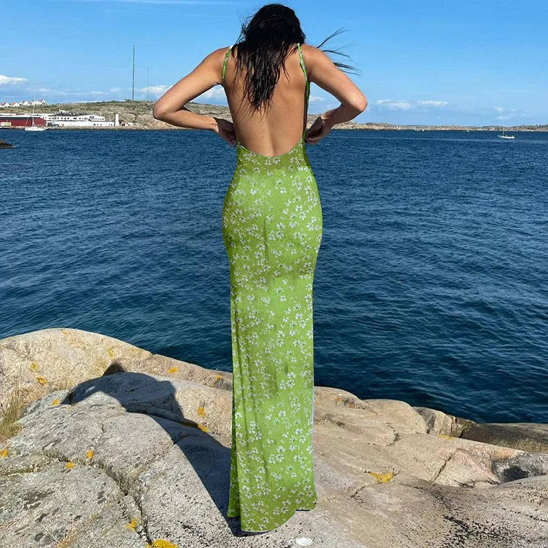 “Daffodil” Women’s Sexy Floral Backless Maxi Sundress