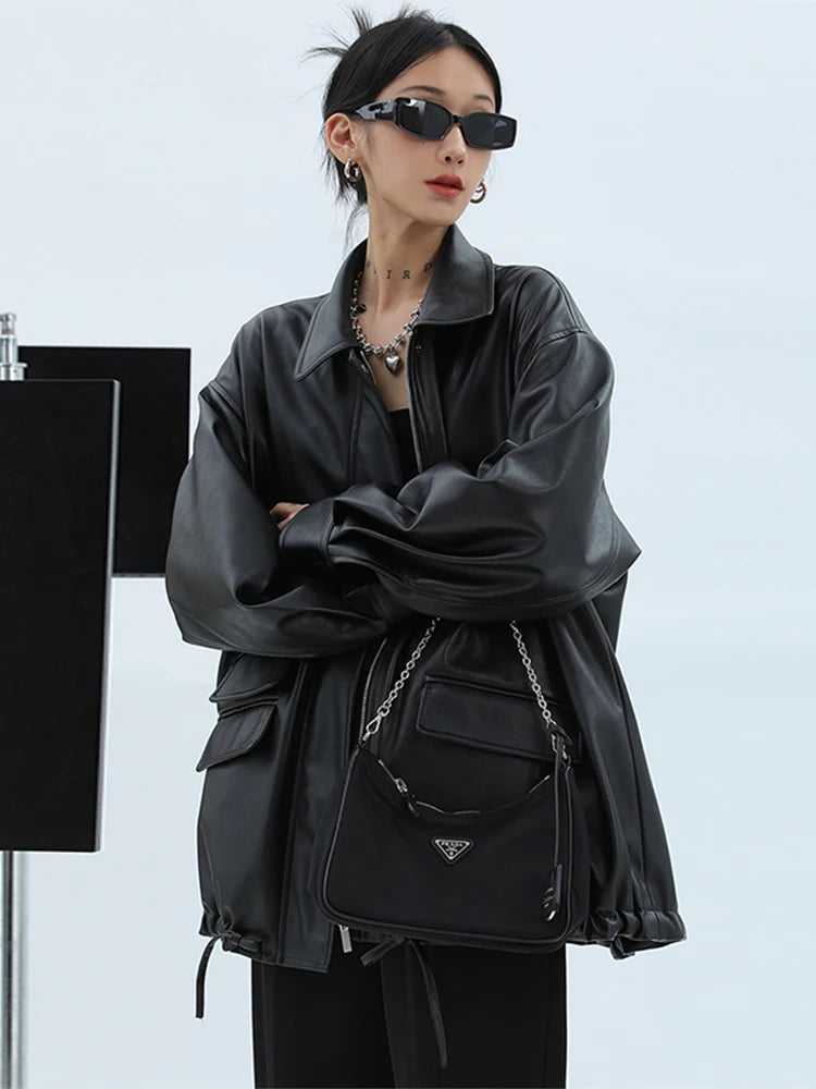 "Trinity" Women's Waterproof Long Sleeve Oversized Faux Leather Jacket
