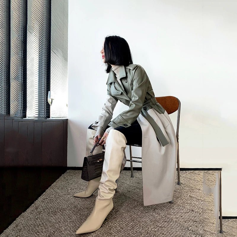 ”Volaire” Women’s Italian Leather Trench Coat