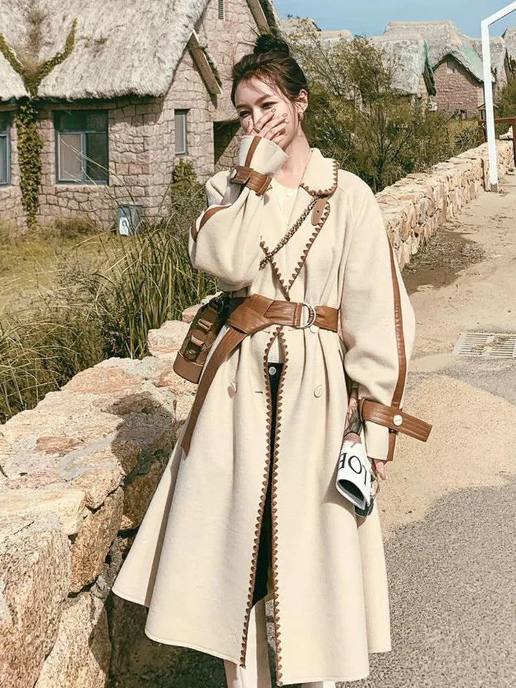 “Helena” Women’s Contrast Double-sided Wool Designer Coat